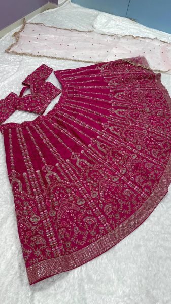 Pink Heavy Slub Silk Lehenga Choli with Dori Sequins Work for Wedding Wear Designer Lehenga Choli