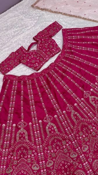 Pink Heavy Slub Silk Lehenga Choli with Dori Sequins Work for Wedding Wear Designer Lehenga Choli