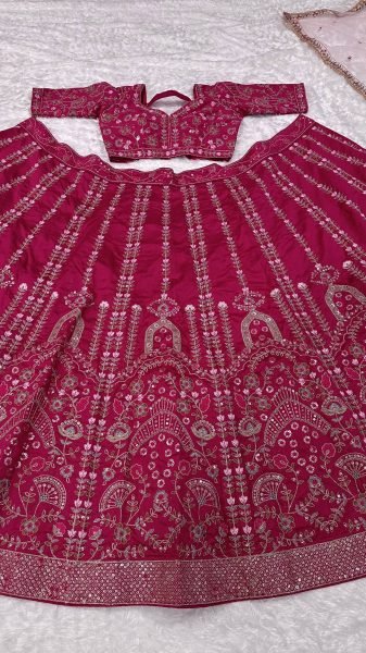 Pink Heavy Slub Silk Lehenga Choli with Dori Sequins Work for Wedding Wear Designer Lehenga Choli