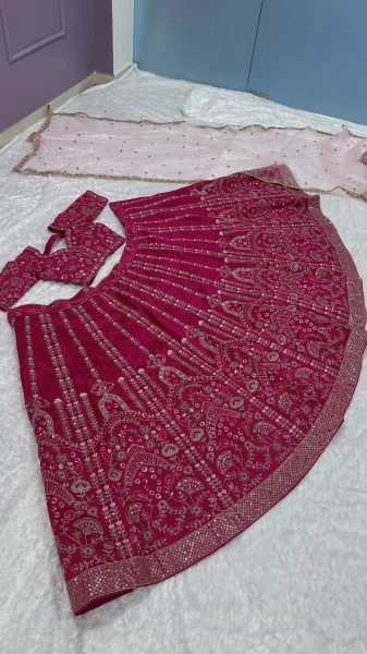 Pink Heavy Slub Silk Lehenga Choli with Dori Sequins Work for Wedding Wear Designer Lehenga Choli