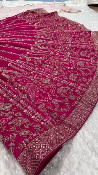 Pink Heavy Slub Silk Lehenga Choli with Dori Sequins Work for Wedding Wear Designer Lehenga Choli