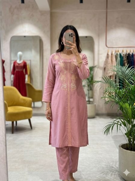 Pink inspired viral Modal Chanderi Pair For Family Gatherings Kurtis