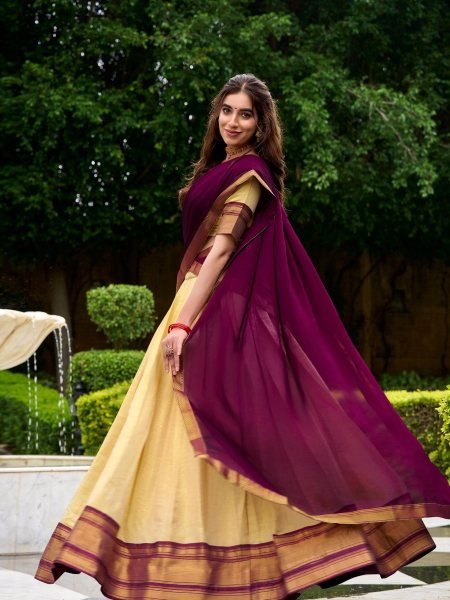 Pink Kanchipuram Zari Lace Lehenga Set with 3.8-Meter Flare for Festive Wear  Lehenga