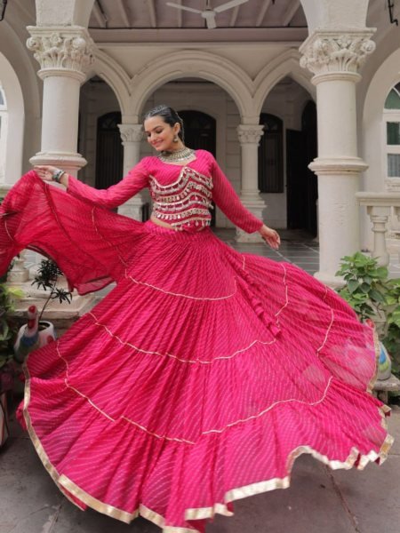 Pink Leheriya Print Lehenga with Gota Patti Work Navratri 2025 Festive Edit  Lehenga