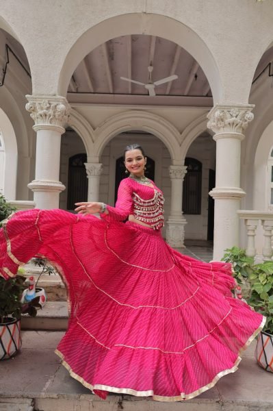 Pink Leheriya Print Lehenga with Gota Patti Work Navratri 2025 Festive Edit Navratri Lehnega Choli