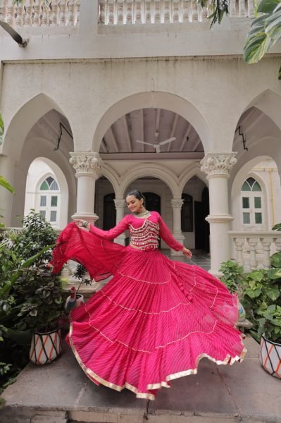 Pink Leheriya Print Lehenga with Gota Patti Work Navratri 2025 Festive Edit Navratri Lehnega Choli