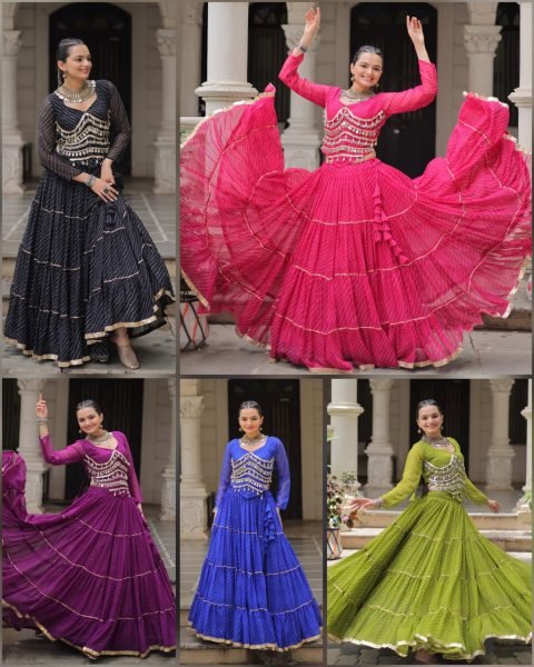 Pink Leheriya Print Lehenga with Gota Patti Work Navratri 2025 Festive Edit Navratri Lehnega Choli