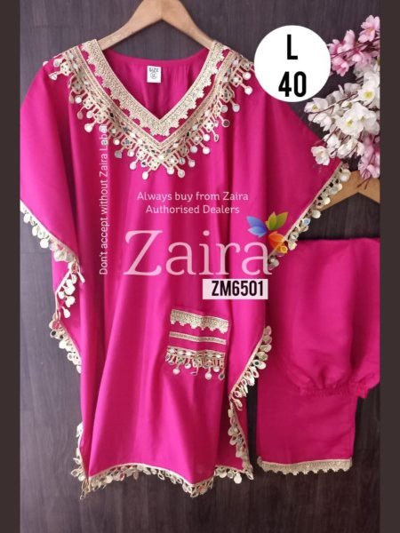 Pink Mirror Work Muslin Kaftan Set Festive Readywear for Mehndi &  Day Functions Kaftan 