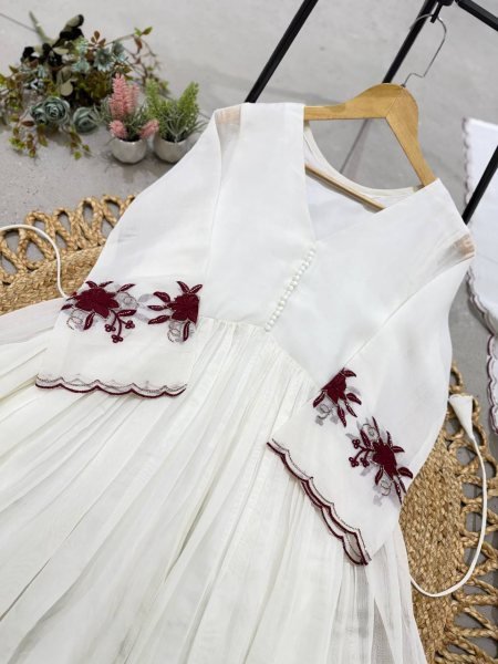 White Mul Chanderi Embroidered Gown Pant Dupatta Set for Women Ready To Wear Collection