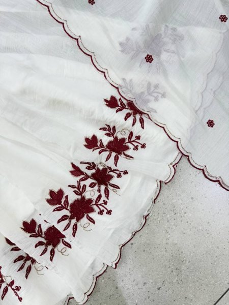 White Mul Chanderi Embroidered Gown Pant Dupatta Set for Women Ready To Wear Collection