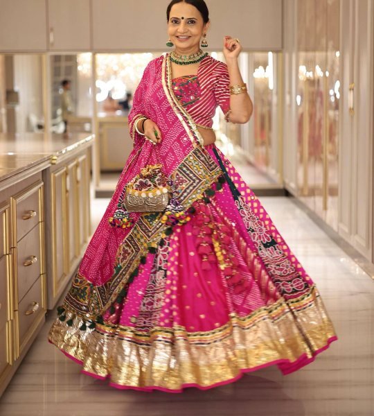 Pink Muslin Cotton Navratri Lehenga Choli with Real Mirror For Festival Garba Wear Navratri Lehnega Choli