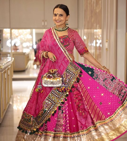 Pink Muslin Cotton Navratri Lehenga Choli with Real Mirror For Festival Garba Wear Navratri Lehnega Choli