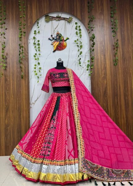 Pink Muslin Cotton Navratri Lehenga Choli with Real Mirror For Festival Garba Wear Navratri Lehnega Choli