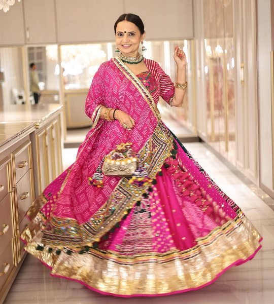 Pink Muslin Cotton Navratri Lehenga Choli with Real Mirror For Festival Garba Wear Navratri Lehnega Choli