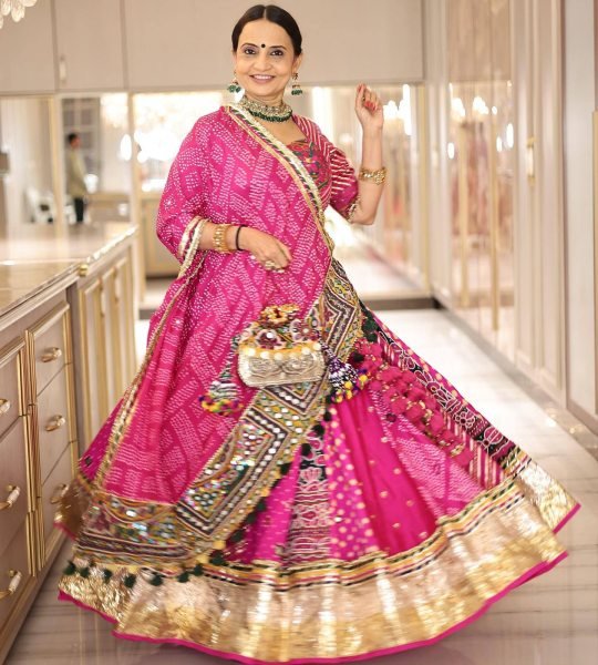 Pink Muslin Cotton Navratri Lehenga Choli with Real Mirror For Festival Garba Wear Navratri Lehnega Choli