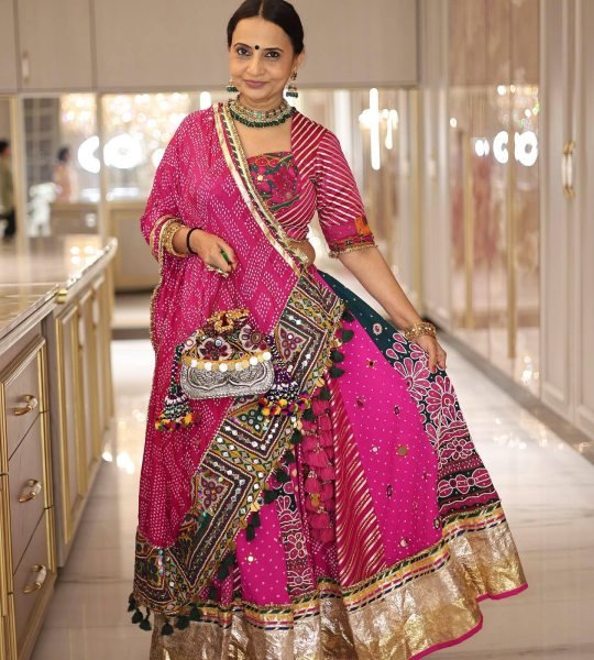 Pink Muslin Cotton Navratri Lehenga Choli with Real Mirror For Festival Garba Wear Navratri Lehnega Choli