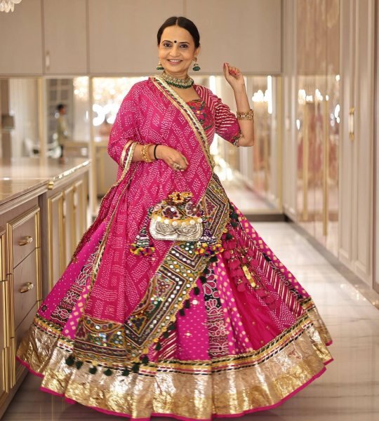 Pink Muslin Cotton Navratri Lehenga Choli with Real Mirror For Festival Garba Wear Navratri Lehnega Choli
