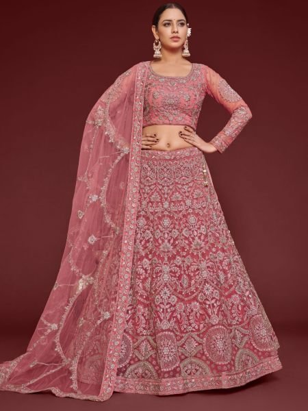 Pink Net Trendy Lehenga Choli Bridal Lehenga Choli