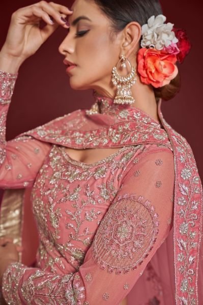 Pink Net Trendy Lehenga Choli Bridal Lehenga Choli