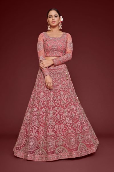 Pink Net Trendy Lehenga Choli Bridal Lehenga Choli