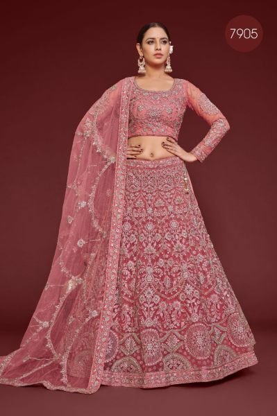 Pink Net Trendy Lehenga Choli Bridal Lehenga Choli