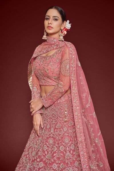 Pink Net Trendy Lehenga Choli Bridal Lehenga Choli