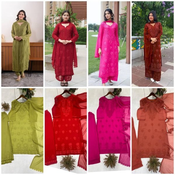 Pink Party Wear Georgette Embroidered Suit with Palazzo for Women at Wholesale Rate Ready To Wear Collection