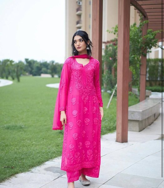 Pink Party Wear Georgette Embroidered Suit with Palazzo for Women at Wholesale Rate Ready To Wear Collection