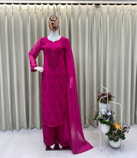 Pink Party Wear Georgette Embroidered Suit with Palazzo for Women at Wholesale Rate Ready To Wear Collection
