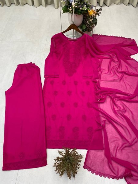Pink Party Wear Georgette Embroidered Suit with Palazzo for Women at Wholesale Rate Ready To Wear Collection