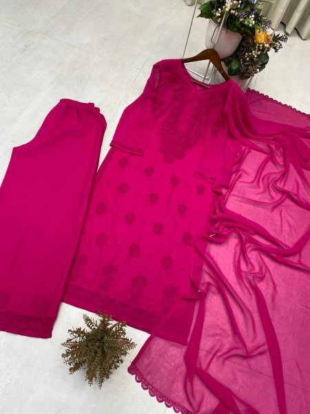 Pink Party Wear Georgette Embroidered Suit with Palazzo for Women at Wholesale Rate Ready To Wear Collection