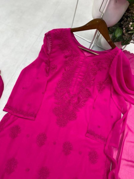 Pink Party Wear Georgette Embroidered Suit with Palazzo for Women at Wholesale Rate Ready To Wear Collection