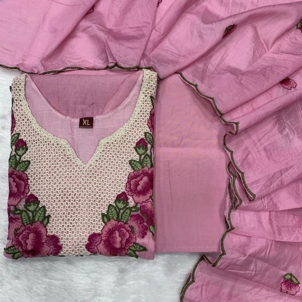 Pink Party Wear Koral Crush Silk Suit Set with Embroidered Dupatta for Bulk Order Embroidery Kurtis 