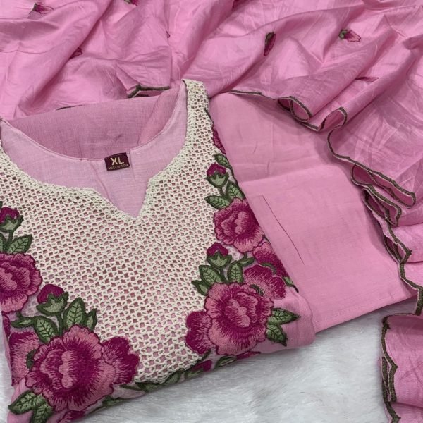 Pink Party Wear Koral Crush Silk Suit Set with Embroidered Dupatta for Bulk Order Embroidery Kurtis 