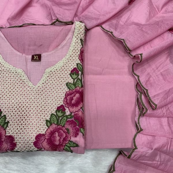 Pink Party Wear Koral Crush Silk Suit Set with Embroidered Dupatta for Bulk Order Embroidery Kurtis 