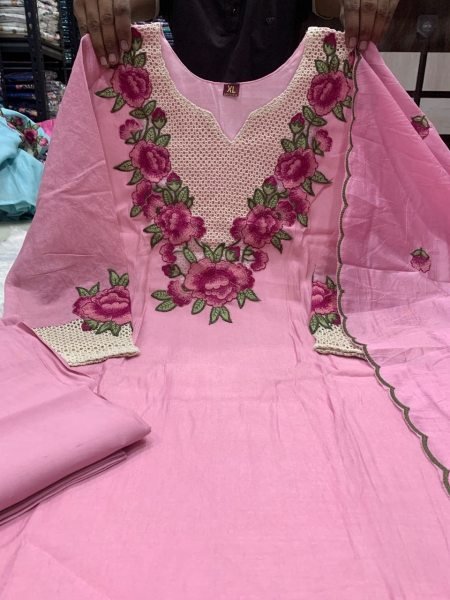 Pink Party Wear Koral Crush Silk Suit Set with Embroidered Dupatta for Bulk Order Embroidery Kurtis 