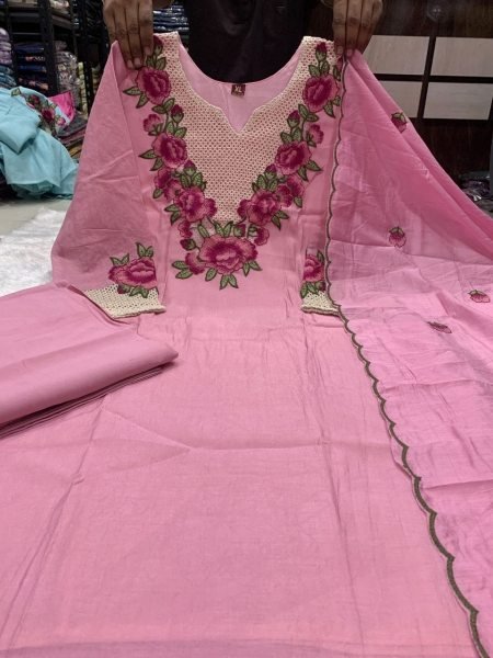 Pink Party Wear Koral Crush Silk Suit Set with Embroidered Dupatta for Bulk Order Embroidery Kurtis 