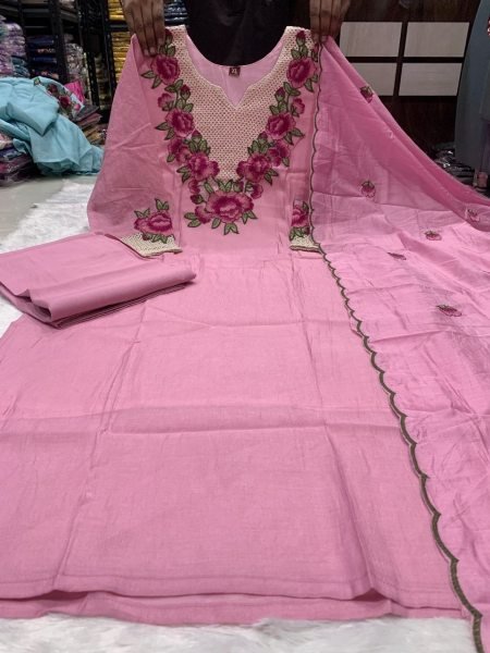 Pink Party Wear Koral Crush Silk Suit Set with Embroidered Dupatta for Bulk Order Embroidery Kurtis 