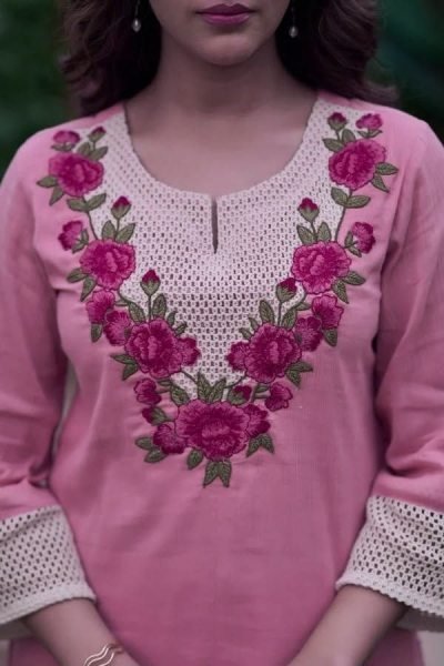 Pink Party Wear Koral Crush Silk Suit Set with Embroidered Dupatta for Bulk Order Embroidery Kurtis 