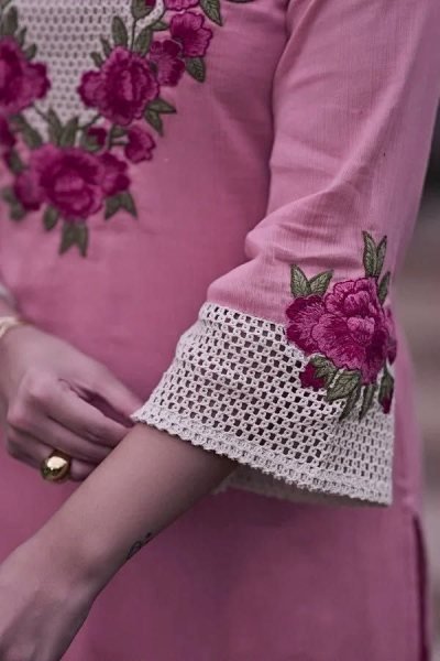 Pink Party Wear Koral Crush Silk Suit Set with Embroidered Dupatta for Bulk Order Embroidery Kurtis 