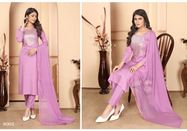 Pink Premium Rayon Sequins Work Festival Wear Readymade 3Piece Kurti Set 3 Piece Kurti Set