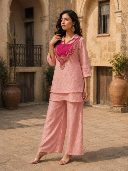 Pink Raksha Bandhan Special Premium Kurti Palazzo Koti Set for Women Kurtis