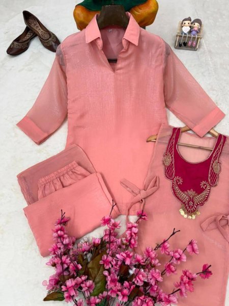 Pink Raksha Bandhan Special Premium Kurti Palazzo Koti Set for Women CO ORD Sets