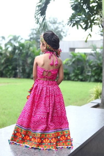 Pink Roman Silk Kids Lehenga Choli with Gota Patti Work Garba Wear Girls Wear