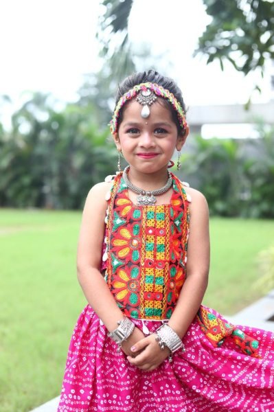 Pink Roman Silk Kids Lehenga Choli with Gota Patti Work Garba Wear Girls Wear