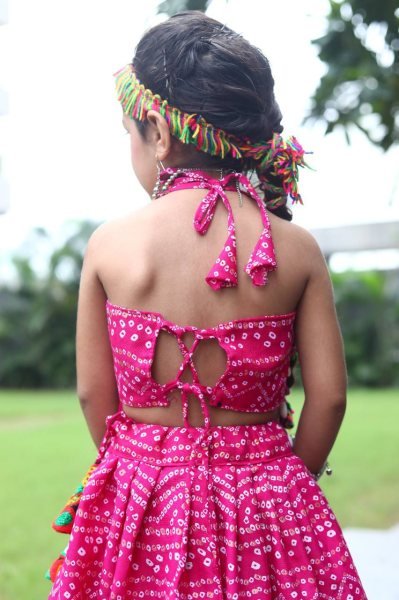 Pink Roman Silk Kids Lehenga Choli with Gota Patti Work Garba Wear Girls Wear