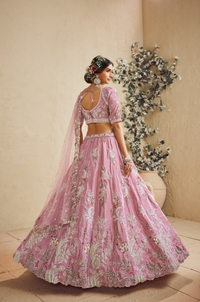 Pink Satin Silk Semi Stitched Lehenga with Heavy Coding Embroidery for Wedding Wear Bridal Lehenga Choli