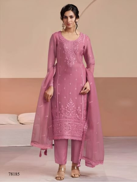 Pink Semi-Stitched Heavy Chiffon Suit Material with Embroidered Dupatta at Direct Manufacturer Supply Salwar Kameez