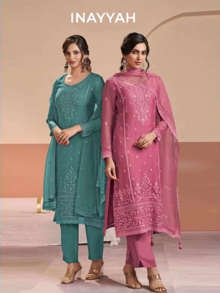 Pink Semi-Stitched Heavy Chiffon Suit Material with Embroidered Dupatta at Direct Manufacturer Supply Churidar Salwar Suits Wholesale