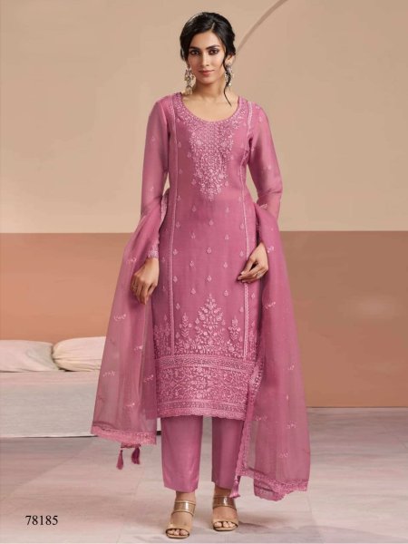 Pink Semi-Stitched Heavy Chiffon Suit Material with Embroidered Dupatta at Direct Manufacturer Supply Churidar Salwar Suits Wholesale
